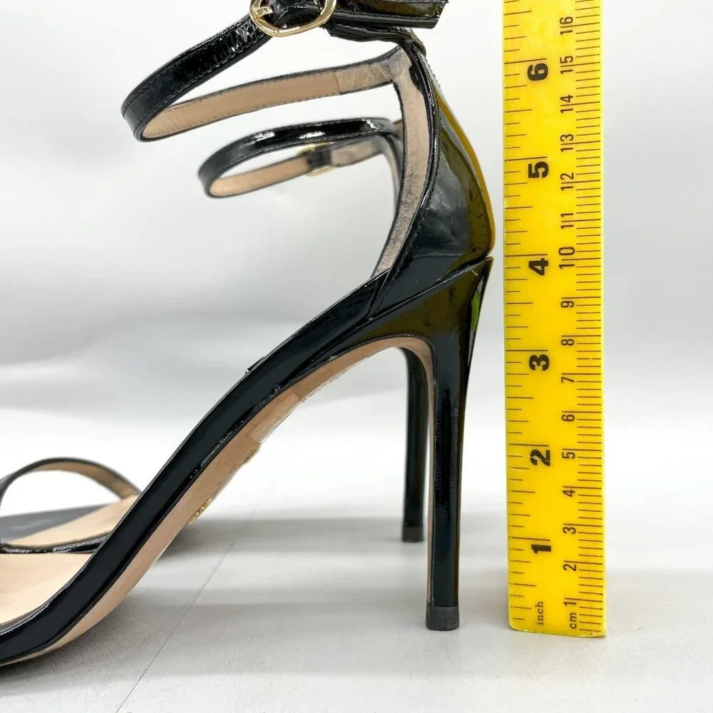 Stuart Weitzman Nudistcurve Black Patent Leather Strappy Stiletto Heel - Picture 5 of 14